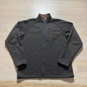 Columbia Men's Fleece Full-Zip Jacket M Gray Raglan Omni-Shield Brown Collar